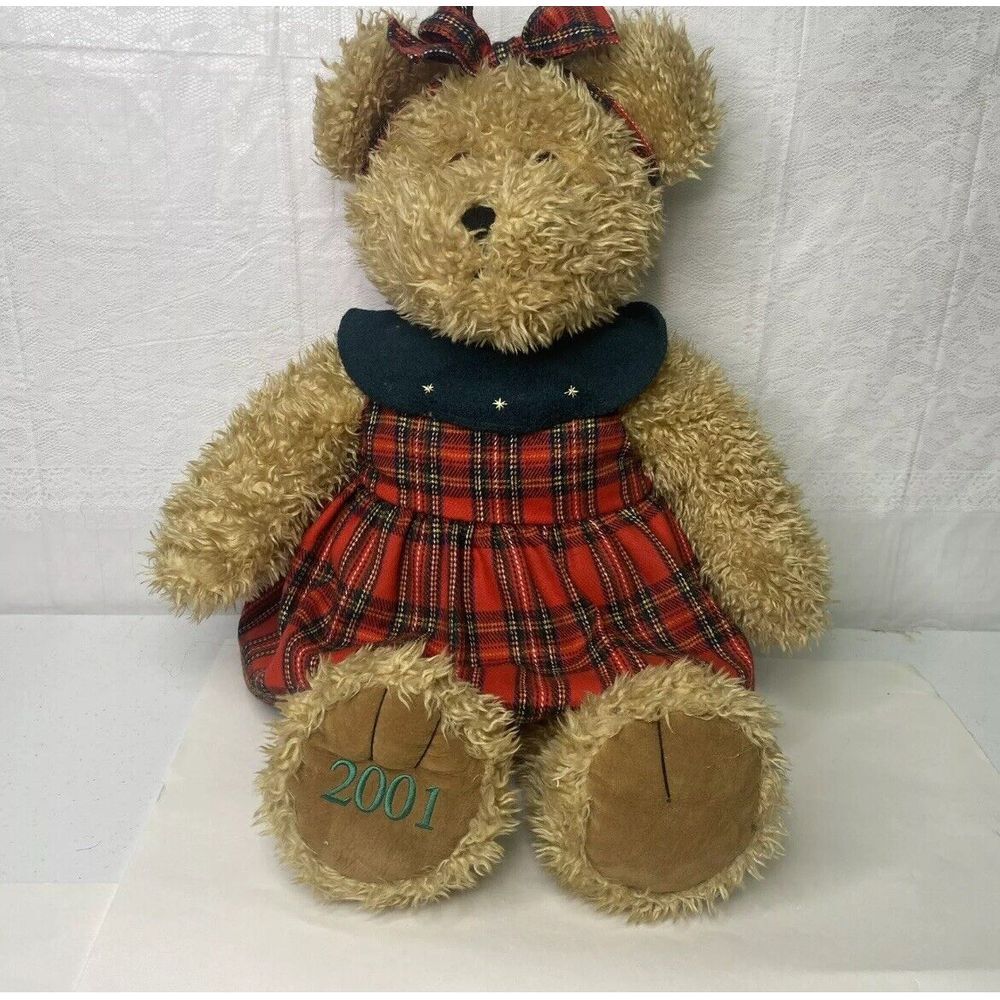 JC Penney Holiday Collection Bear Plaid Dress Girl‎ 25" Plush Vintage 2001 Toy